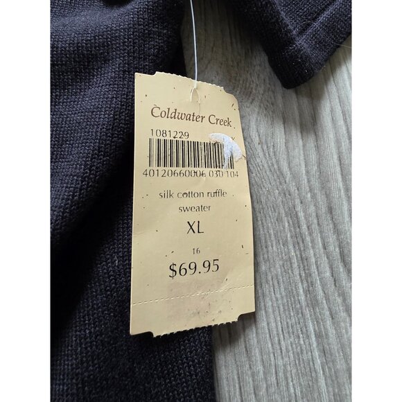 Coldwater Creek Black Silk Cotton Ruffle Sweater  XL NWT - Picture 6 of 9